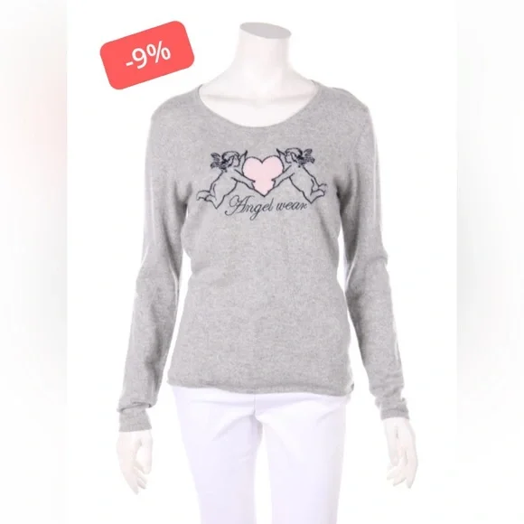 REDUCED FTC 100% (Fair Trade Cashmere) crew pullover sweater heather grey/pink - Picture 12 of 17